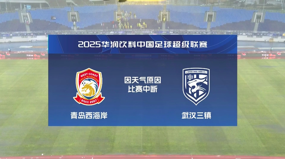  比賽延期！青島西海岸vs武漢三鎮(zhèn)進行至18分鐘，因天氣中斷30分鐘