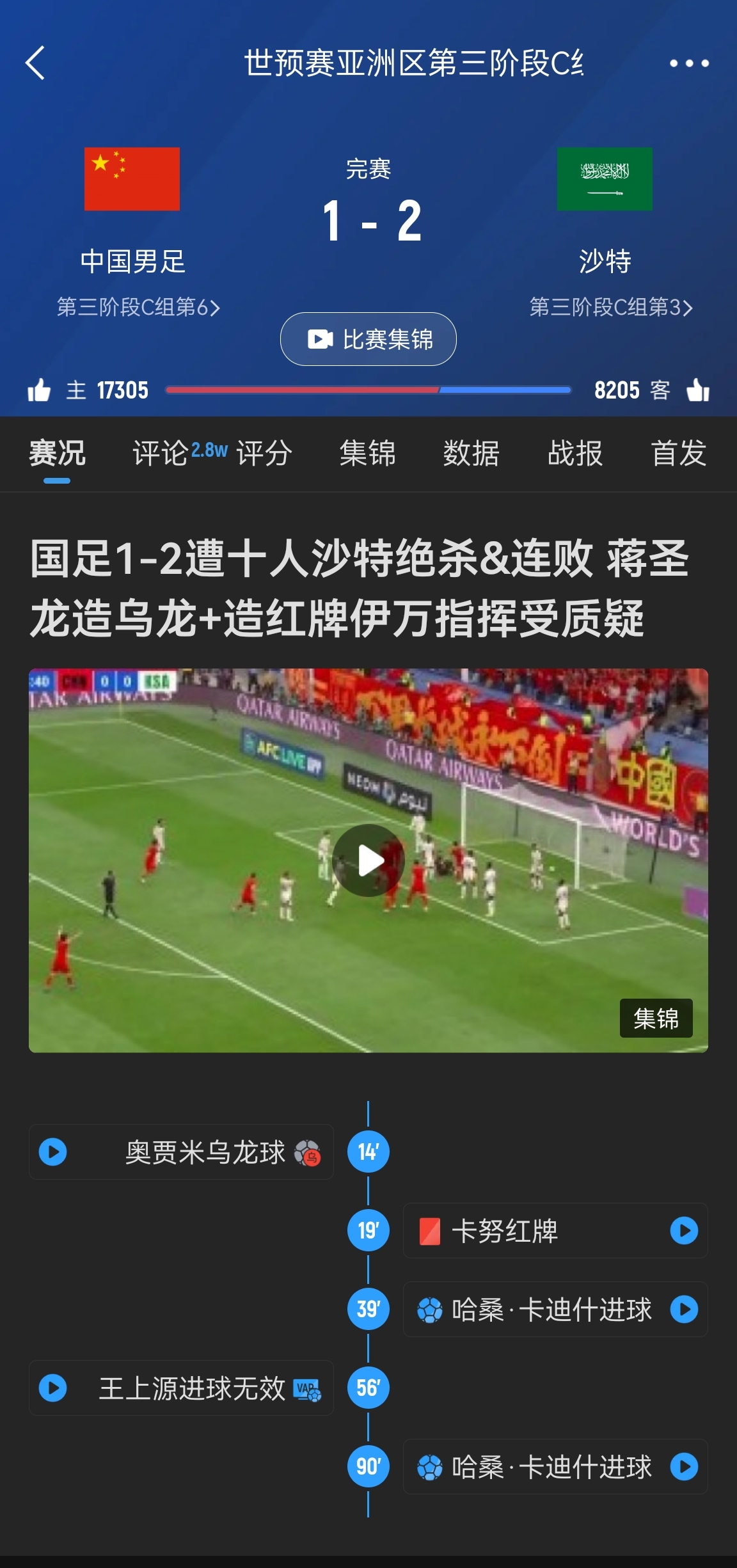  今天什么劇本？首戰(zhàn)沙特也是半場(chǎng)紅牌+蔣光太傷退，最后國足被翻