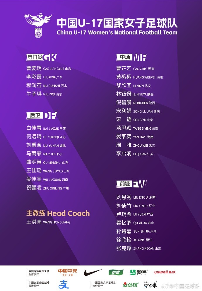  U17女足30人將在蘇州集訓(xùn)備戰(zhàn)世界杯，姜寧、朱挺擔(dān)任訓(xùn)練員